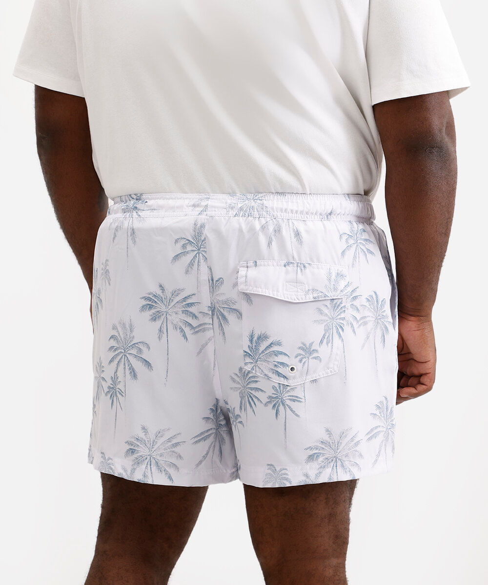 short boardshort masculino folhagens plus size branco