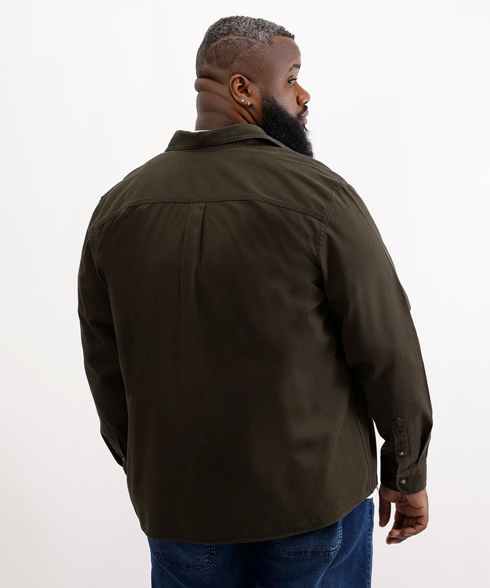 camisa masculina de sarja manga longa plus size verde