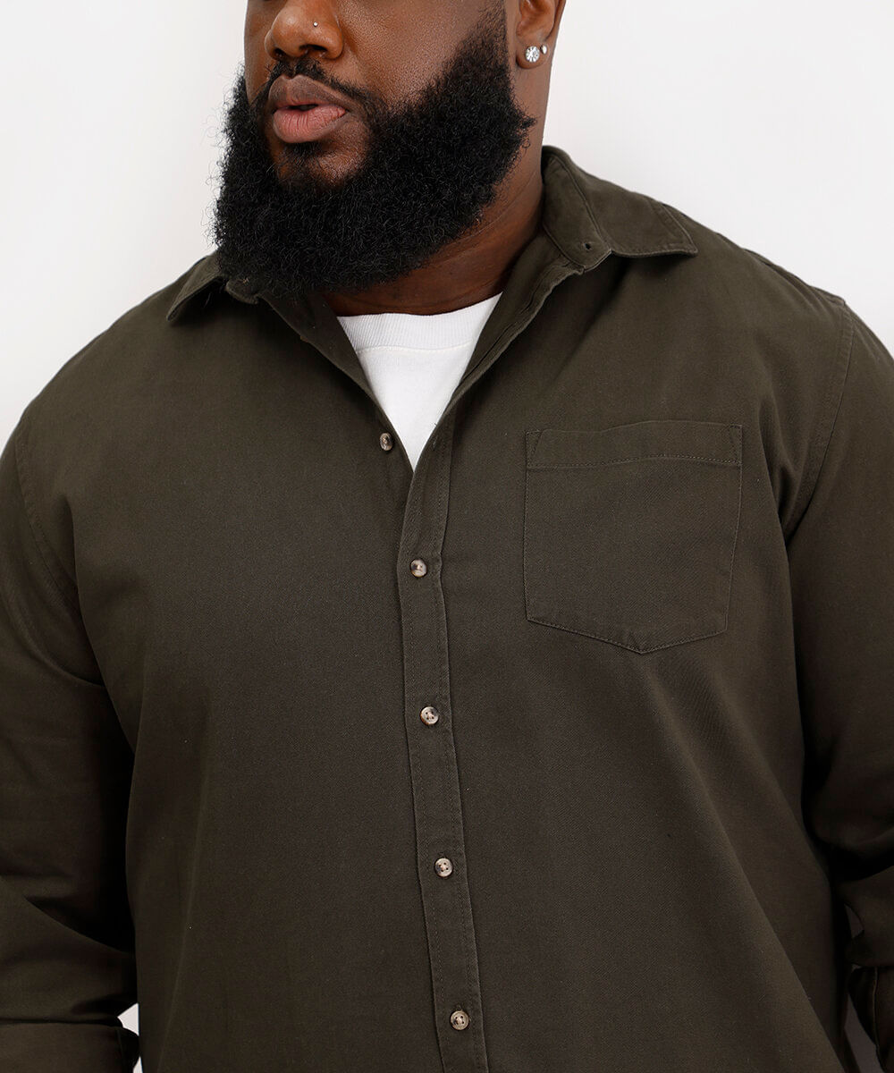 camisa masculina de sarja manga longa plus size verde