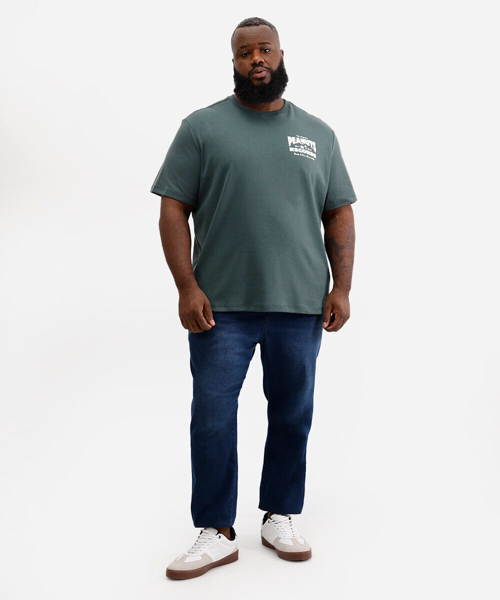 camiseta masculina de algodão snoopy plus size verde