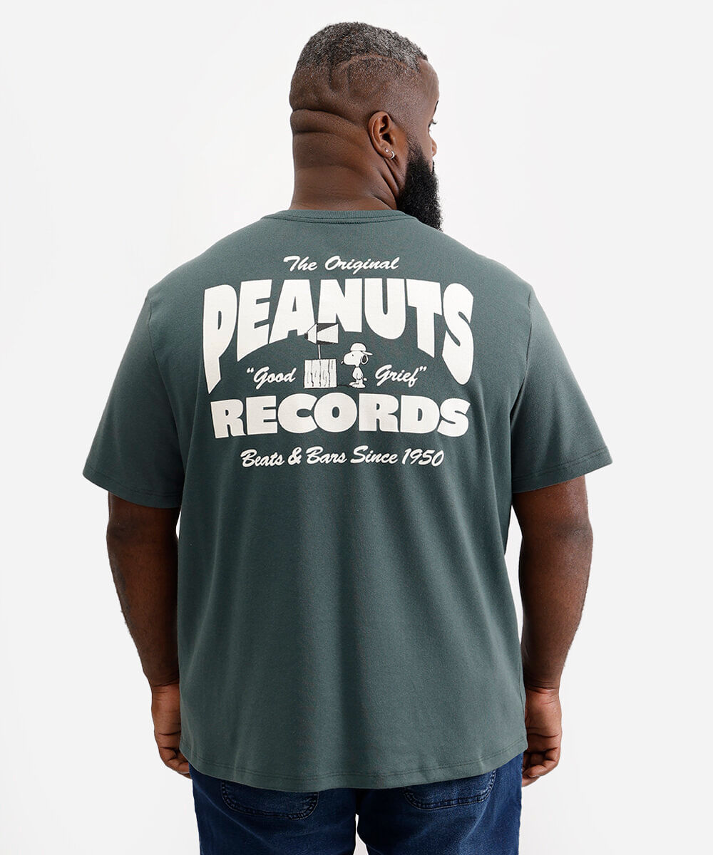 camiseta masculina de algodão snoopy plus size verde