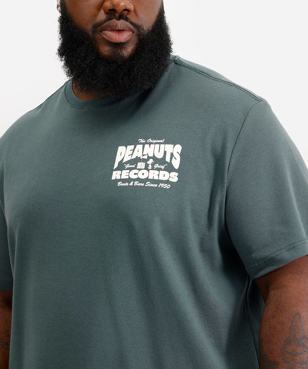 camiseta masculina de algodão snoopy plus size verde