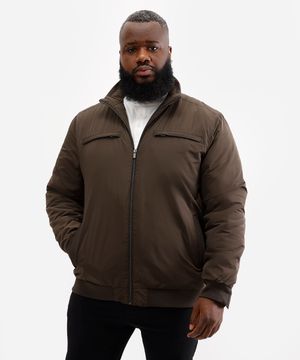 jaqueta de nylon plus size básica com zíper verde