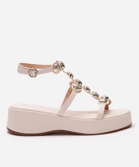 sandália flatform via uno com tachas off white