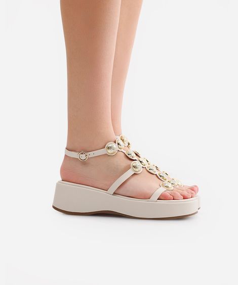 sandália flatform via uno com tachas off white