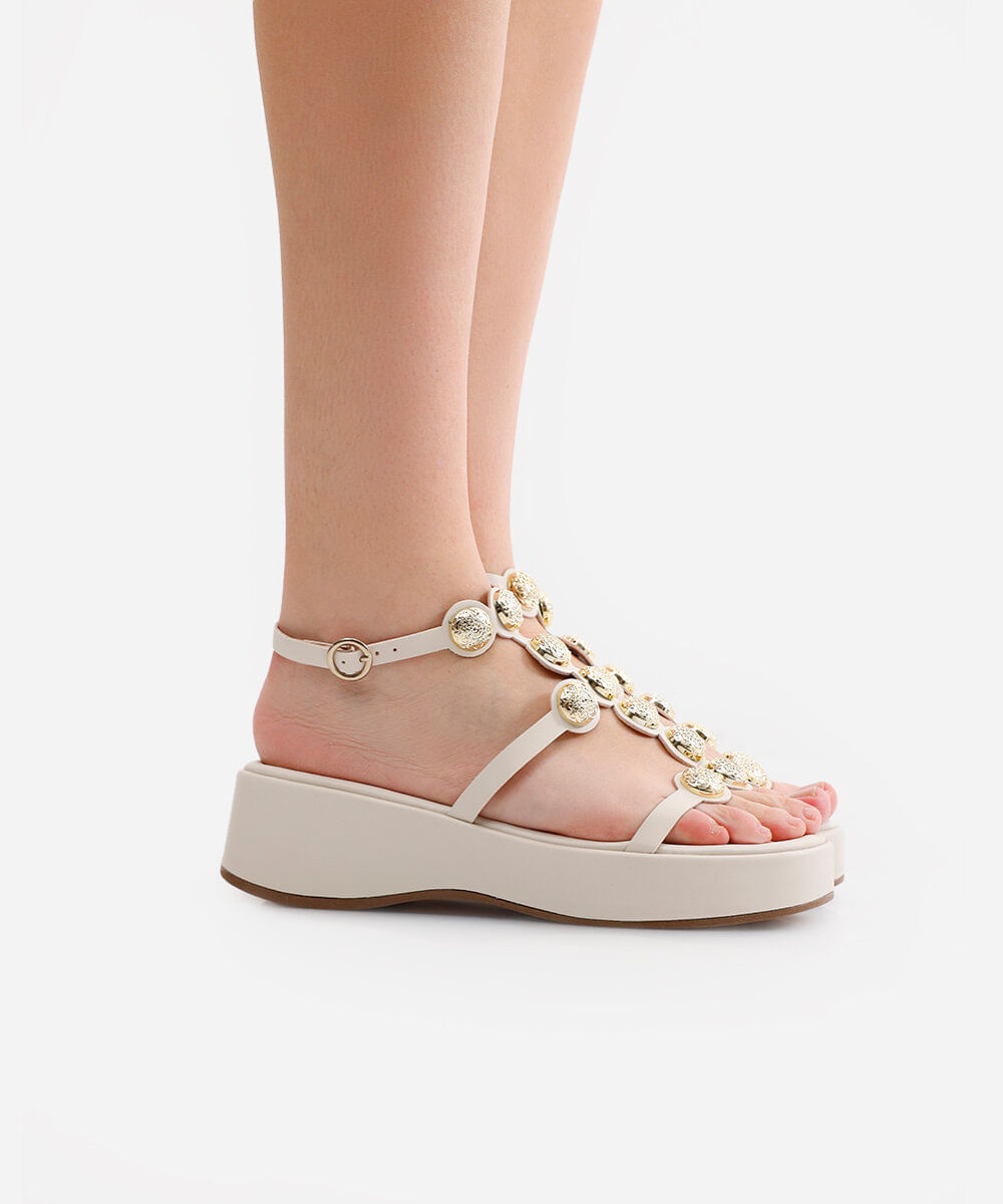 sandália flatform via uno com tachas off white