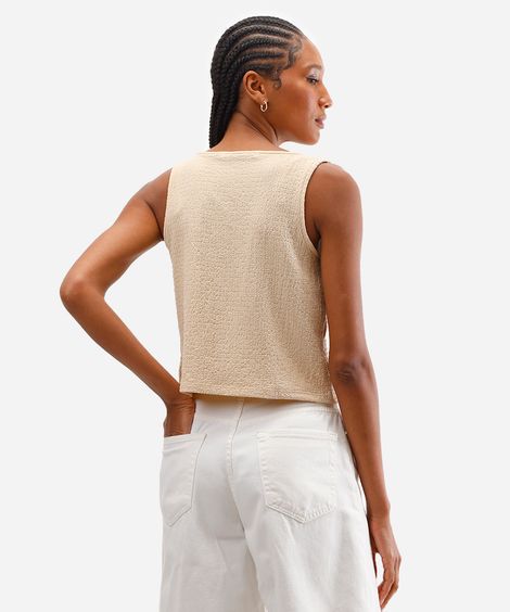 blusa cropped feminina com laço texturizada bege