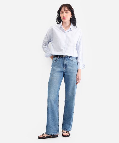 calça wide leg feminina jeans cintura alta azul