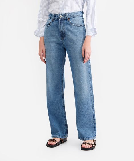 calça wide leg feminina jeans cintura alta azul