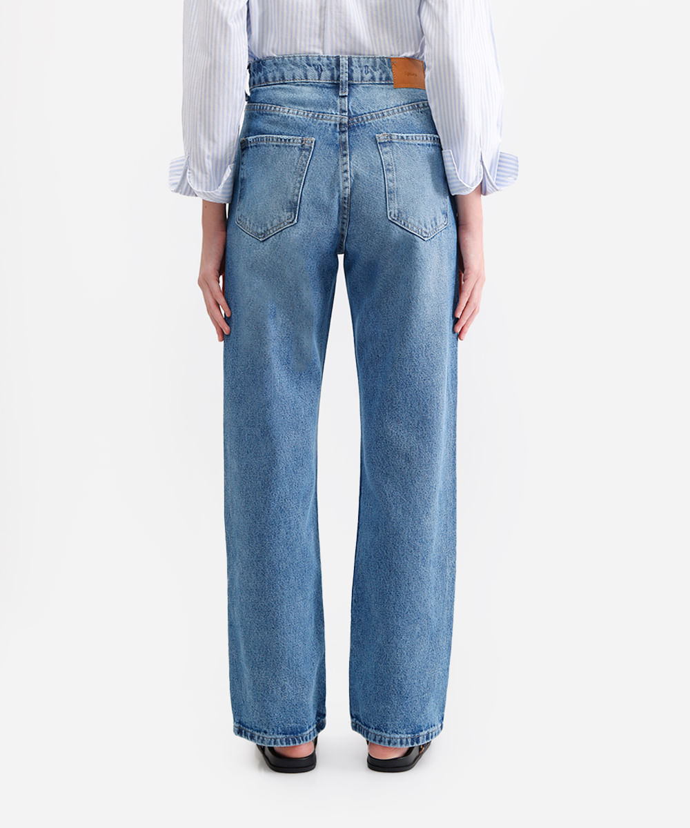 calça wide leg feminina jeans cintura alta azul