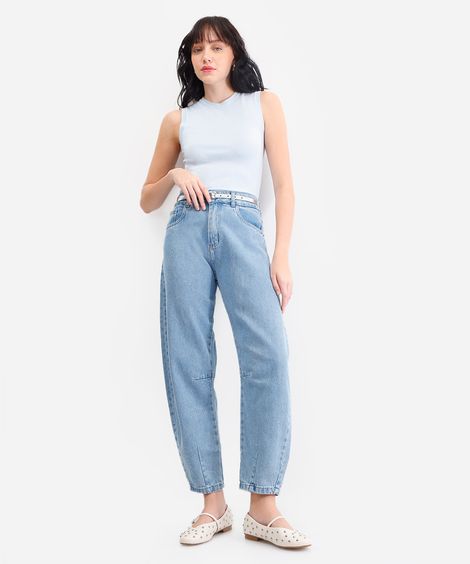 calça barrel feminina jeans sawary azul