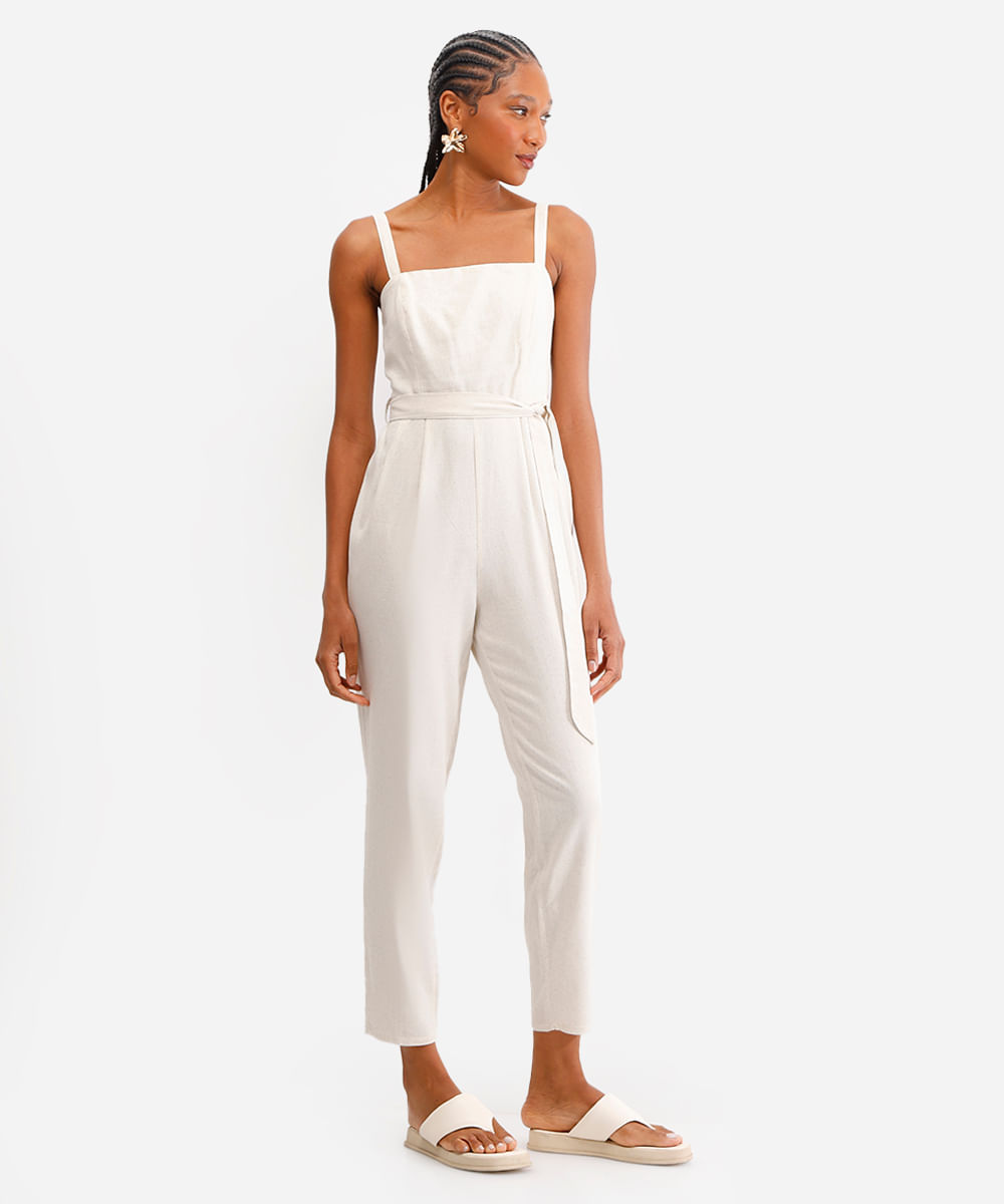 macacão feminino com linho bege