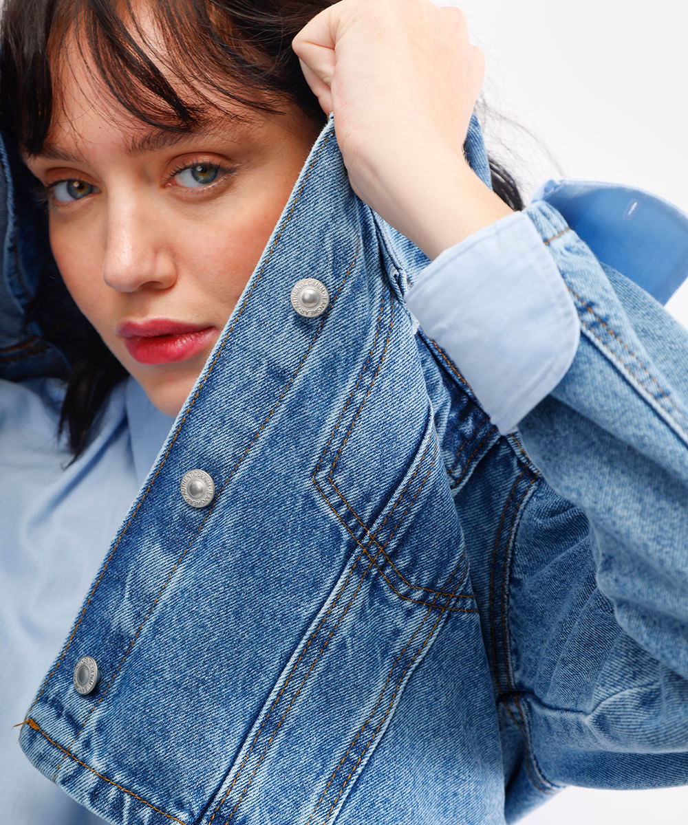 jaqueta jeans feminina cropped azul