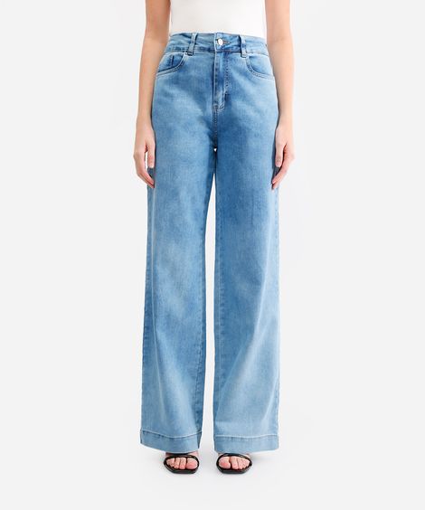 calça wide leg feminina jeans cintura alta sawary azul