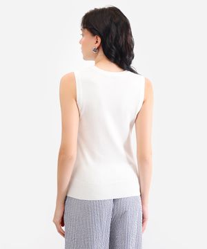 regata feminina de tricot decote redondo off white