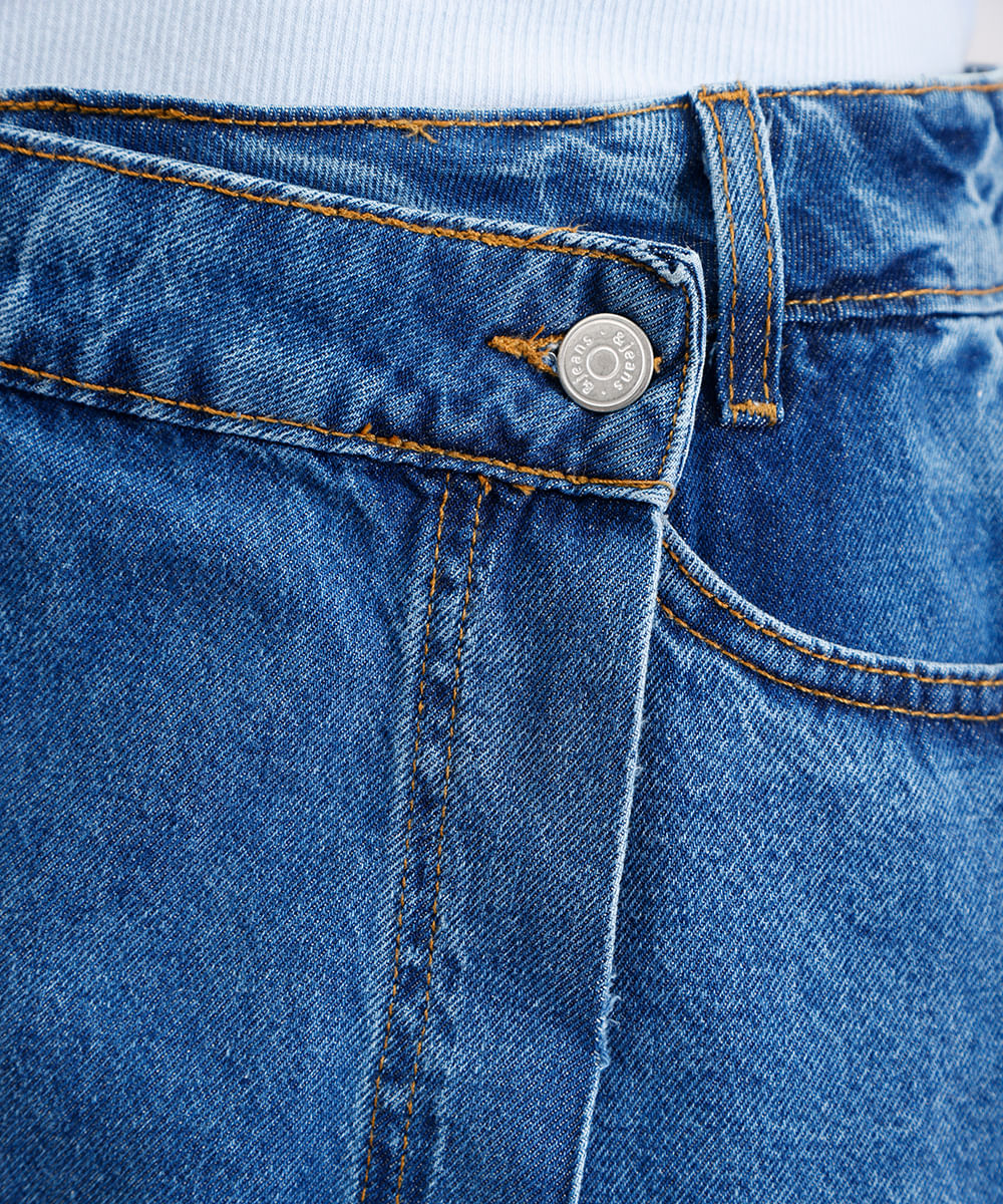 short saia feminino jeans cintura alta azul