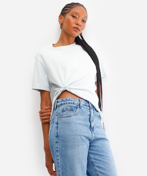 camiseta comfort feminina de algodão peruano interlock azul