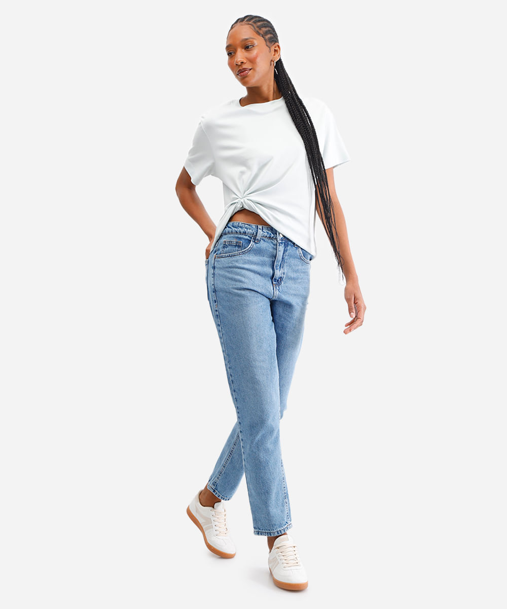 camiseta comfort feminina de algodão peruano interlock azul