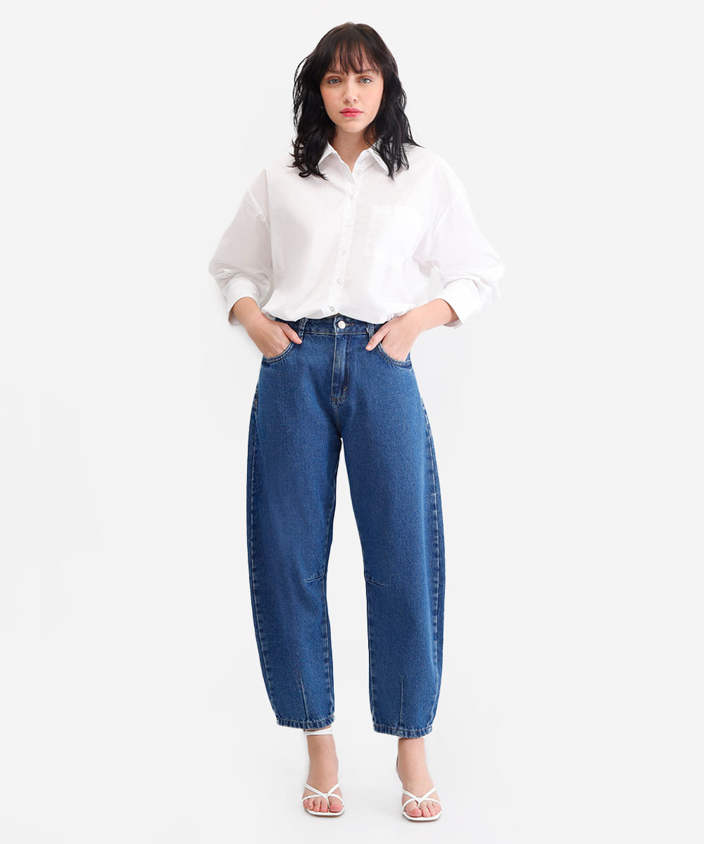 calça barrel feminina jeans sawary azul