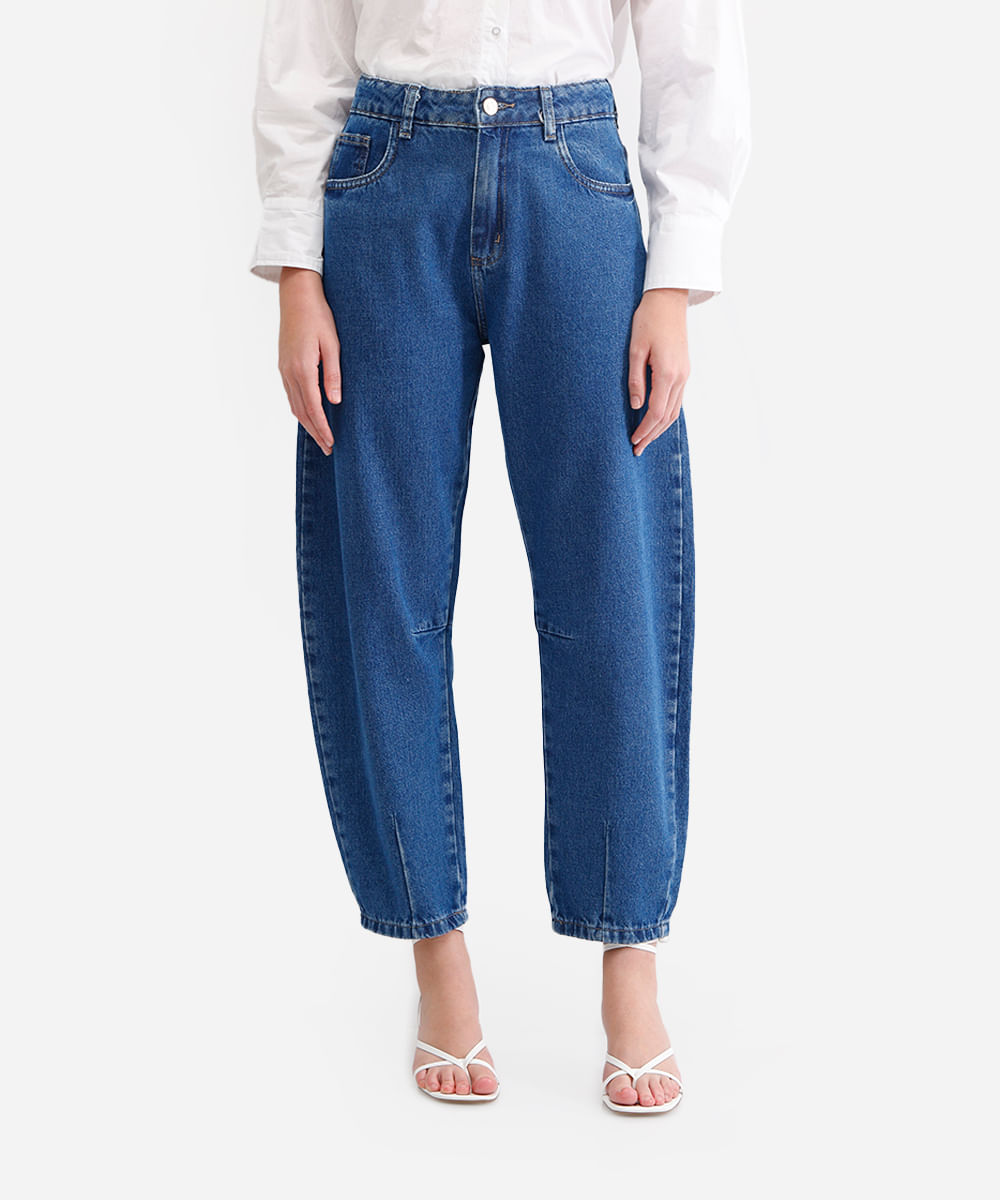 calça barrel feminina jeans sawary azul