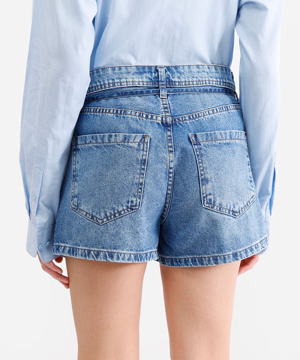 short mom feminino jeans cintura média azul