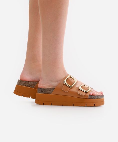 papete flatform feminina com fivelas oneself marrom