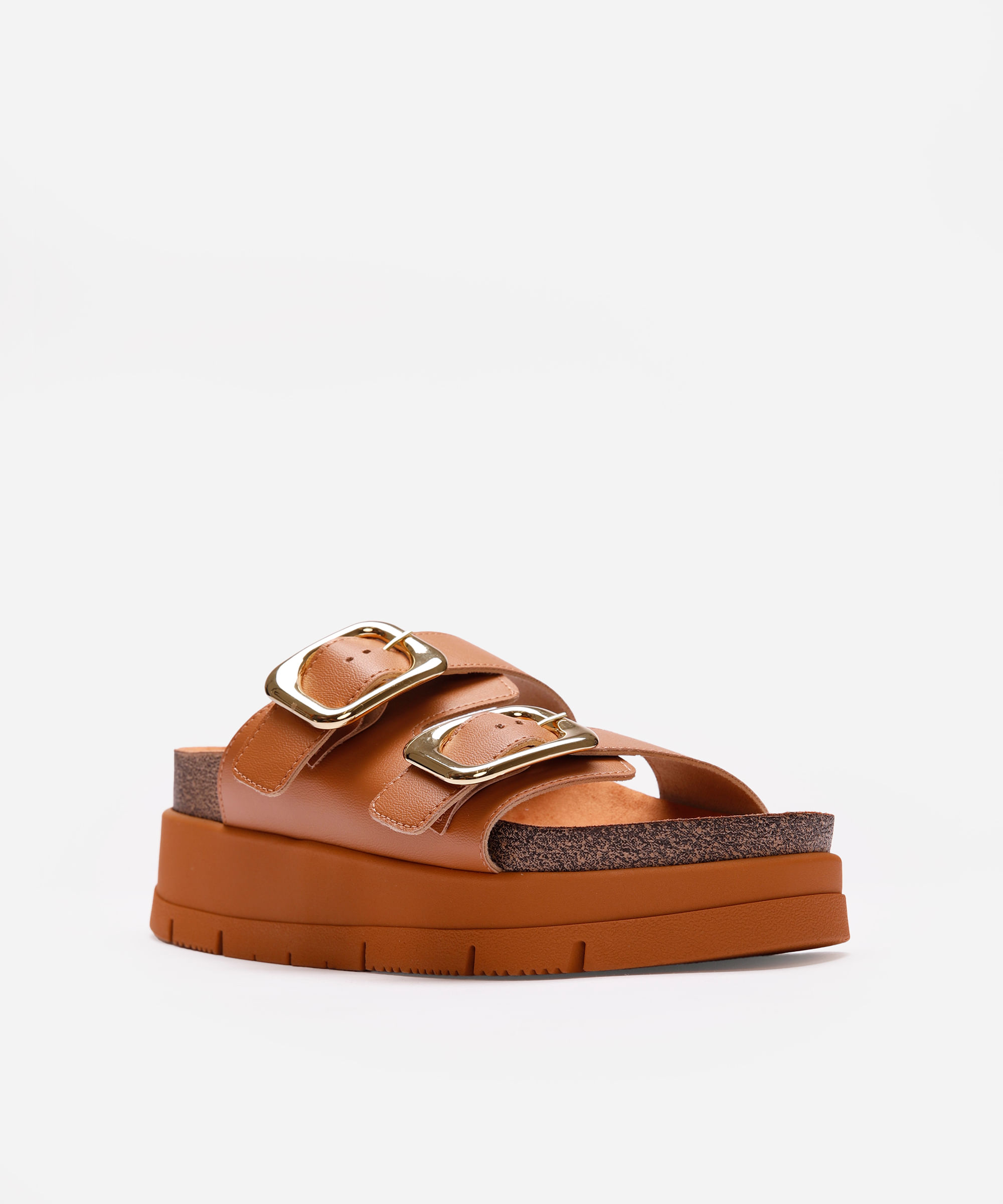 papete flatform feminina com fivelas oneself marrom