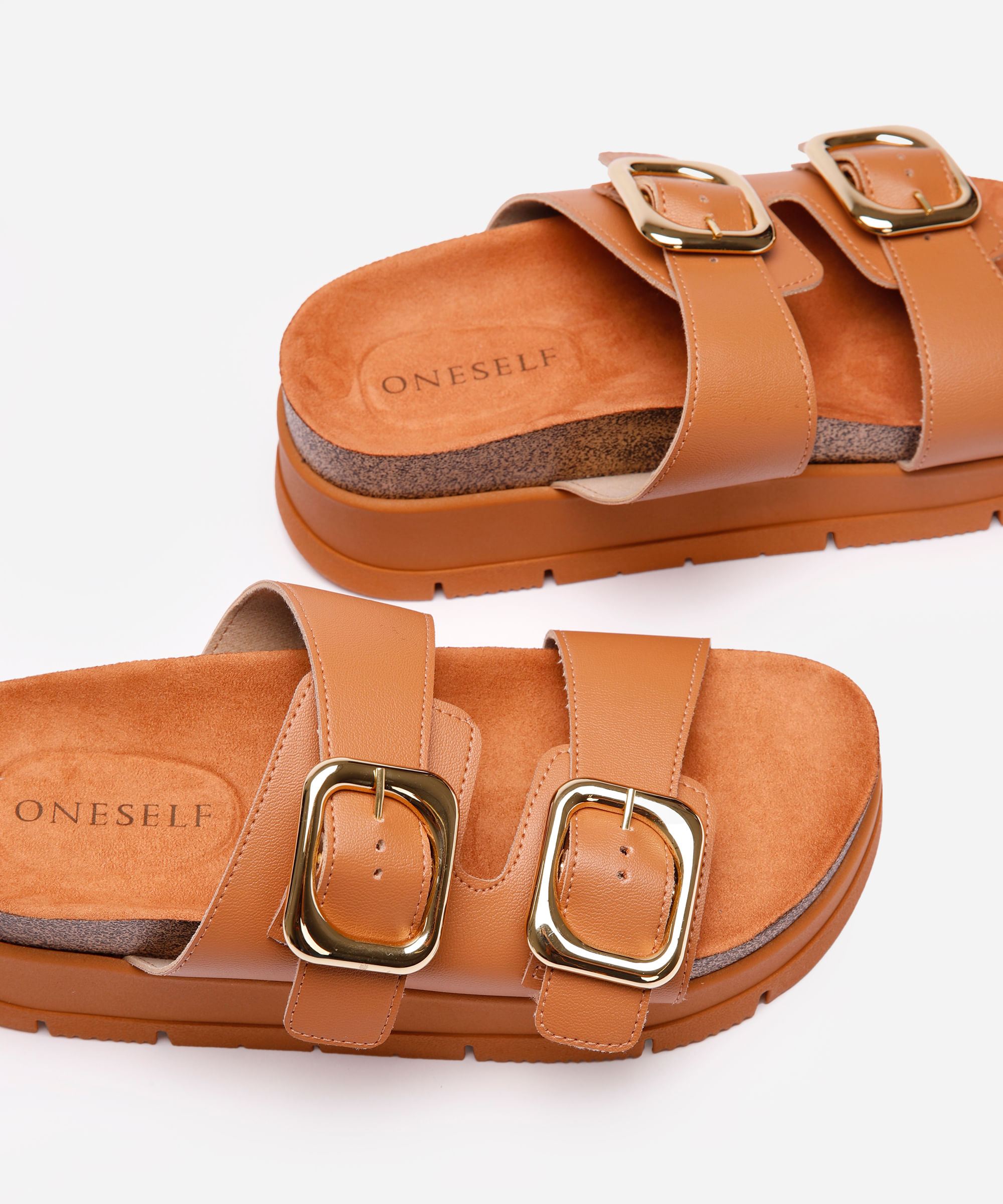 papete flatform feminina com fivelas oneself marrom