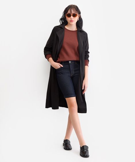 bermuda ciclista feminina jeans com barra dobrada azul