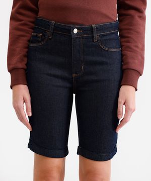 bermuda ciclista feminina jeans com barra dobrada azul