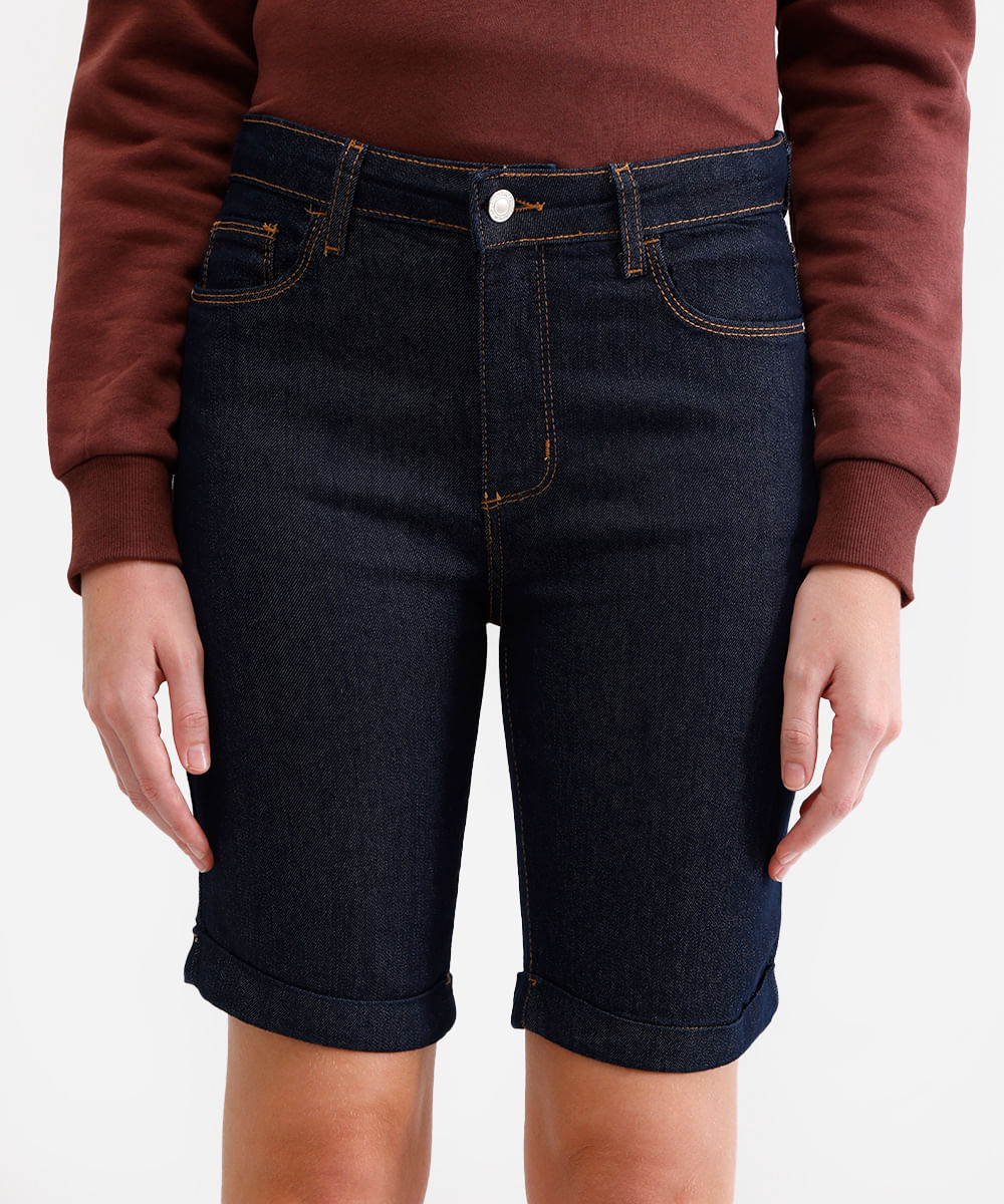 bermuda ciclista feminina jeans com barra dobrada azul