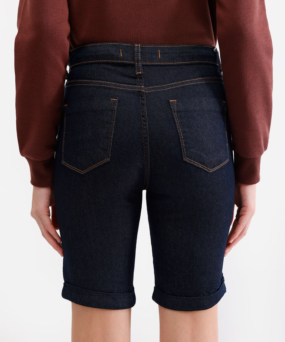 bermuda ciclista feminina jeans com barra dobrada azul