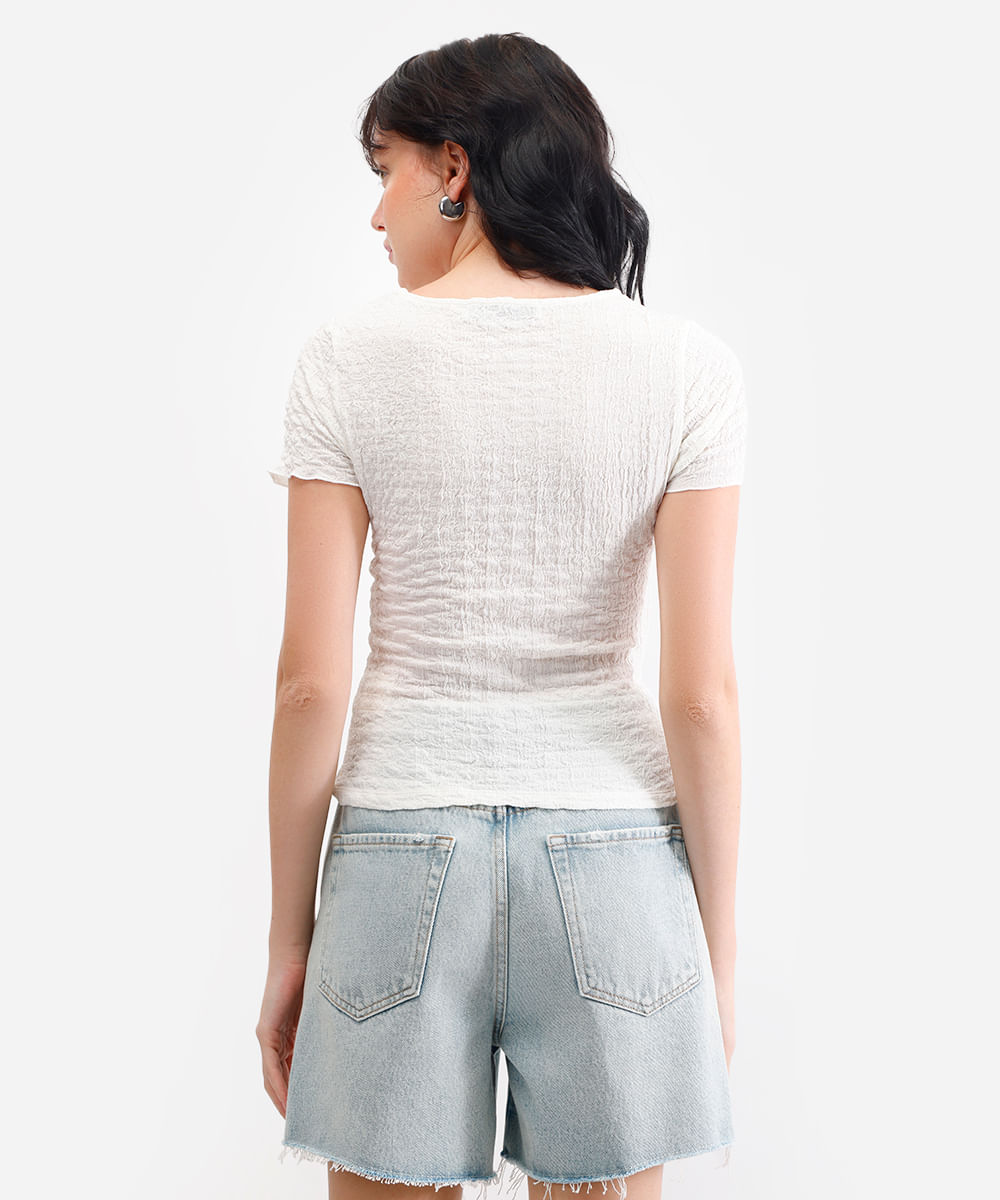 blusa feminina manga curta texturizada off white