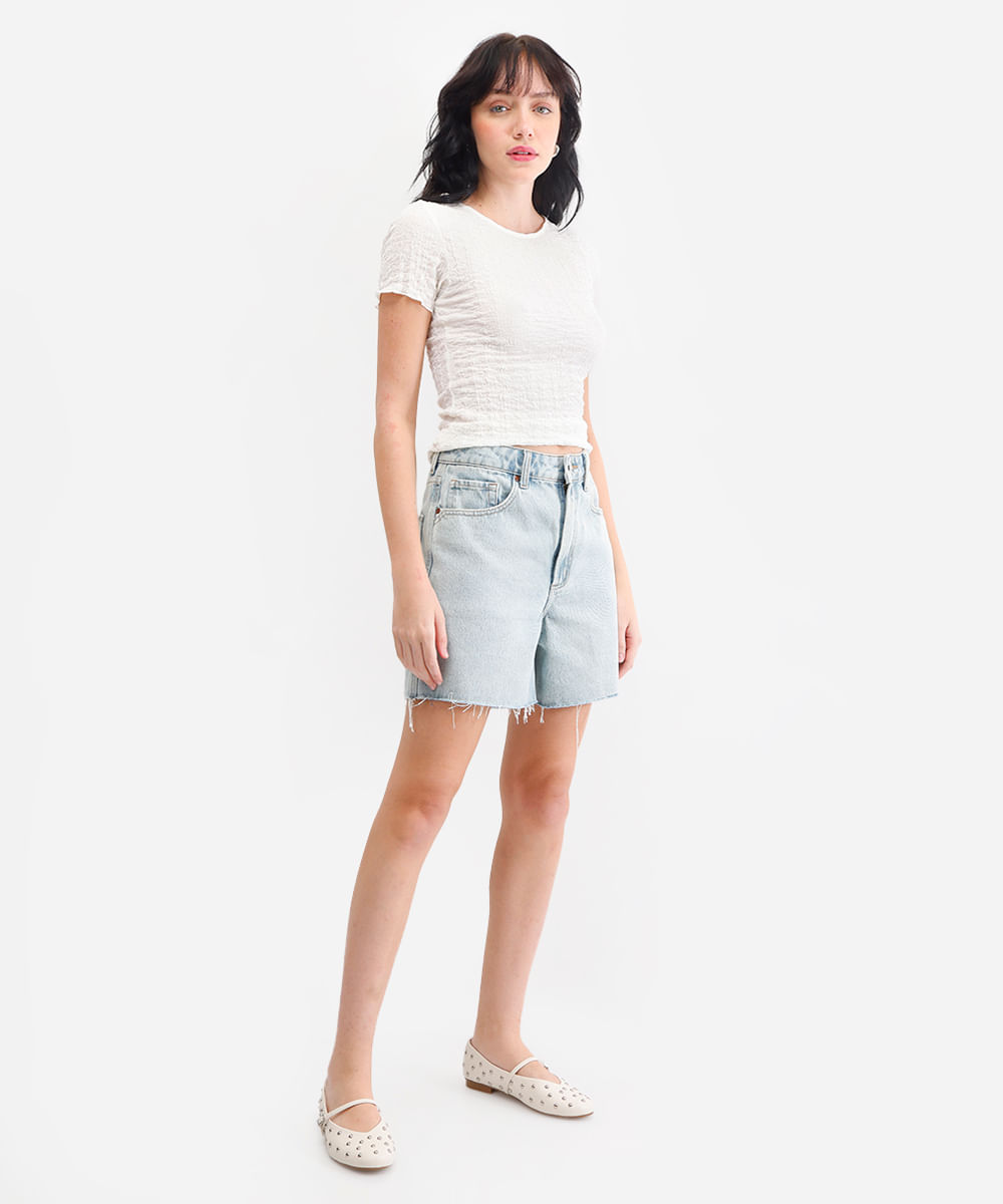 blusa feminina manga curta texturizada off white