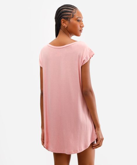 camisola feminina com linho manga curta rosa