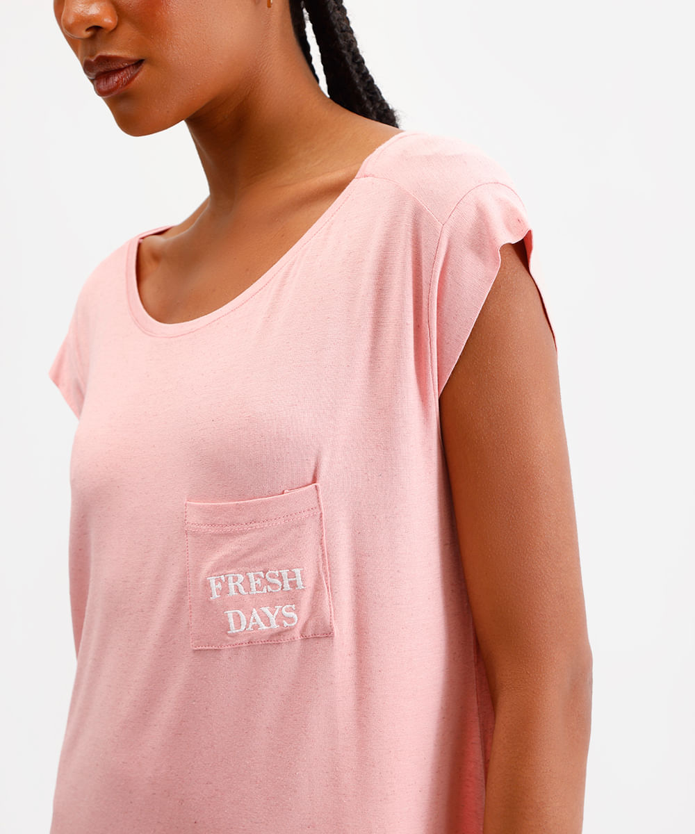 camisola feminina com linho manga curta rosa
