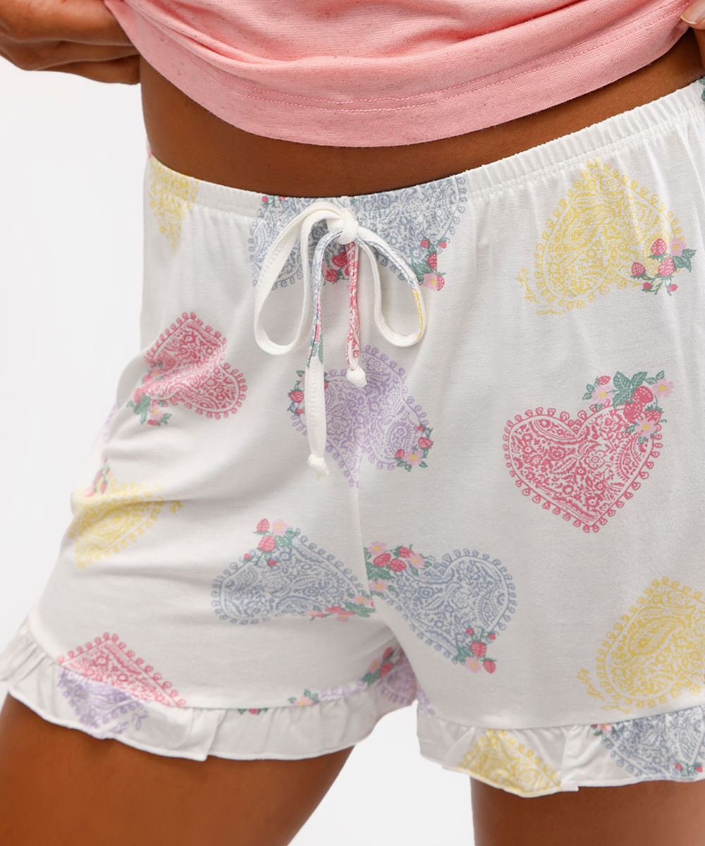 short doll feminino de viscose floral off white