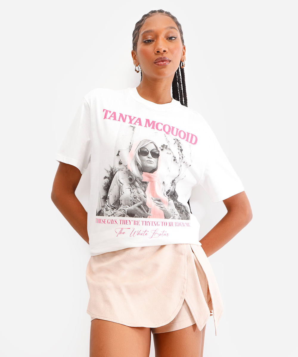 camiseta feminina de algodão the white lotus off white