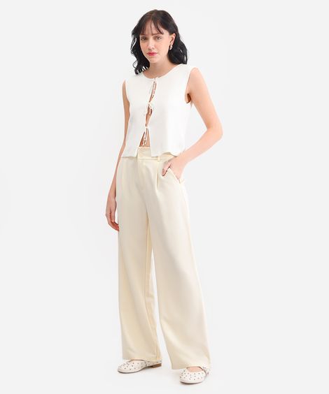 calça de alfaiataria feminina com pregas off white