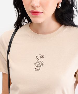camiseta feminina de algodão urso bege