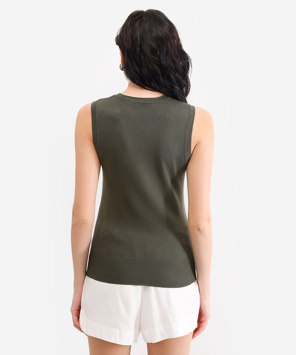 regata feminina de tricot decote redondo verde