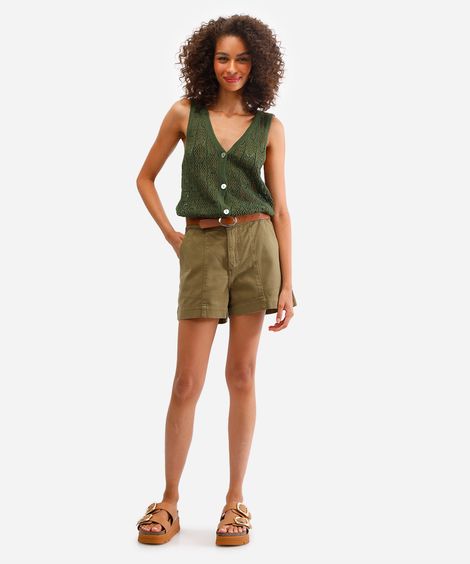 short feminino de sarja cós elástico verde