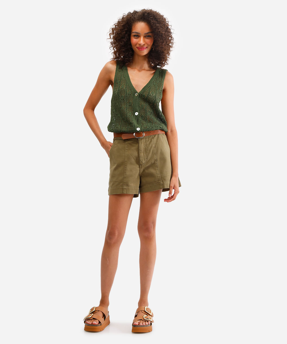 short feminino de sarja cós elástico verde