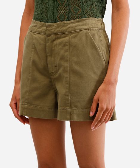 short feminino de sarja cós elástico verde