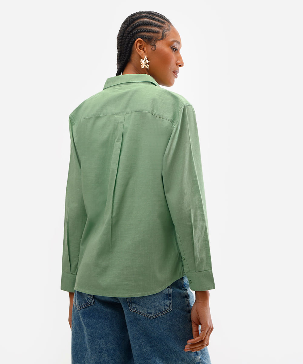 camisa de algodão manga longa verde