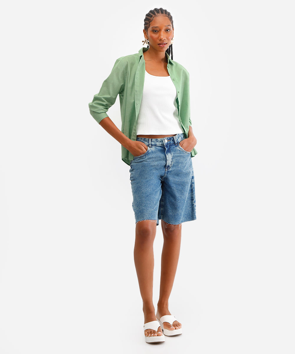 camisa de algodão manga longa verde