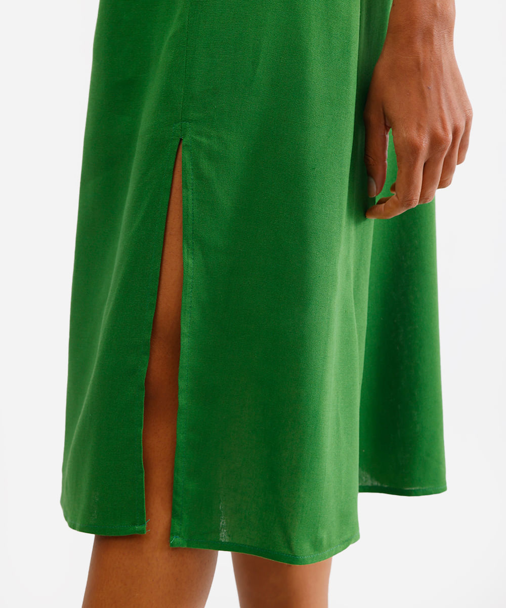 vestido midi com linho decote quadrado verde