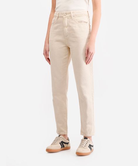 calça mom feminina de sarja cintura alta bege