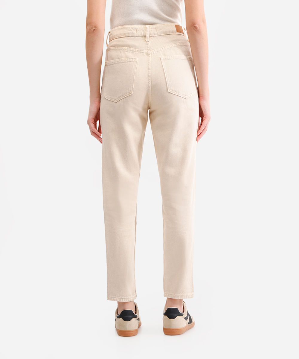 calça mom feminina de sarja cintura alta bege