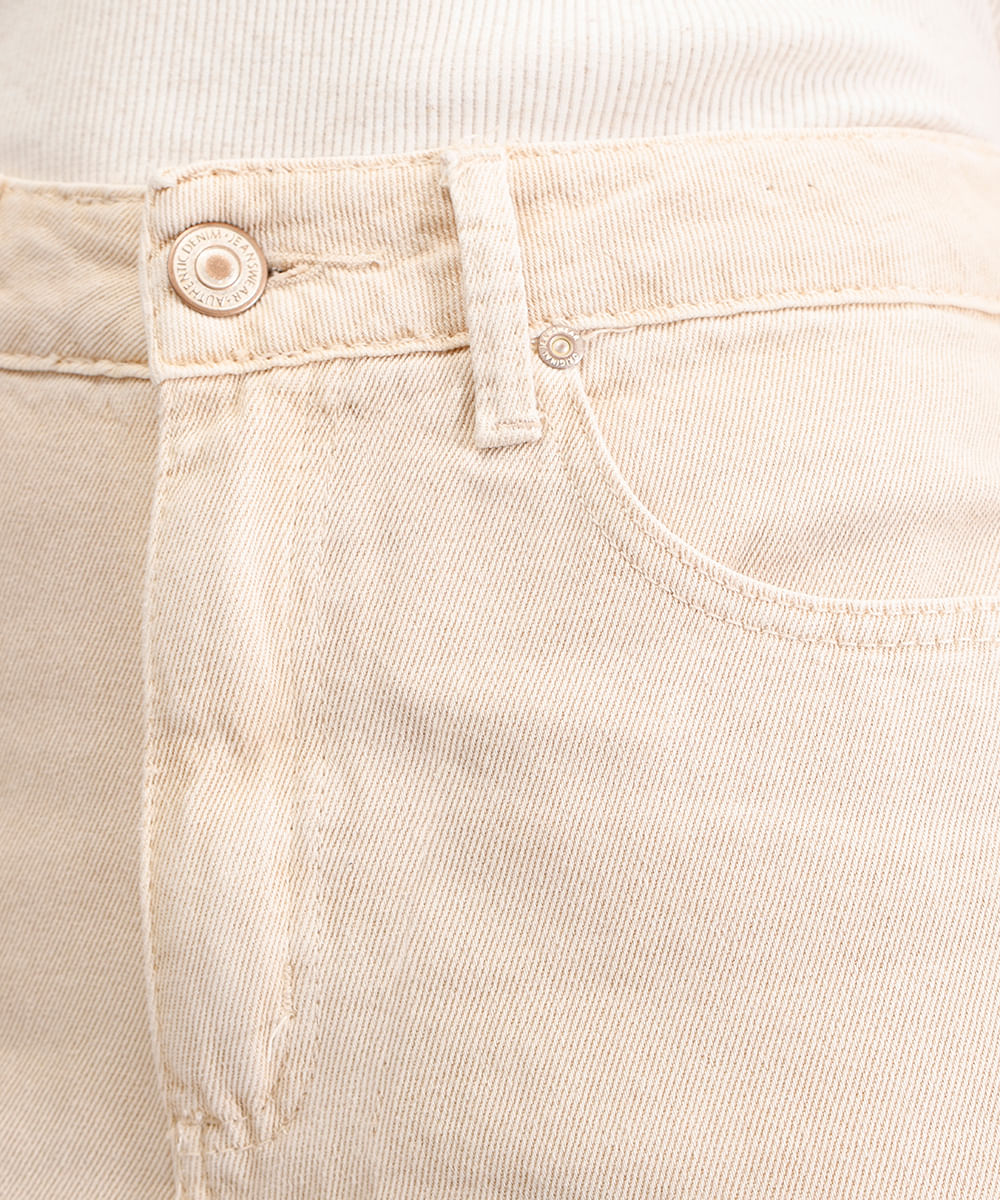 calça mom feminina de sarja cintura alta bege